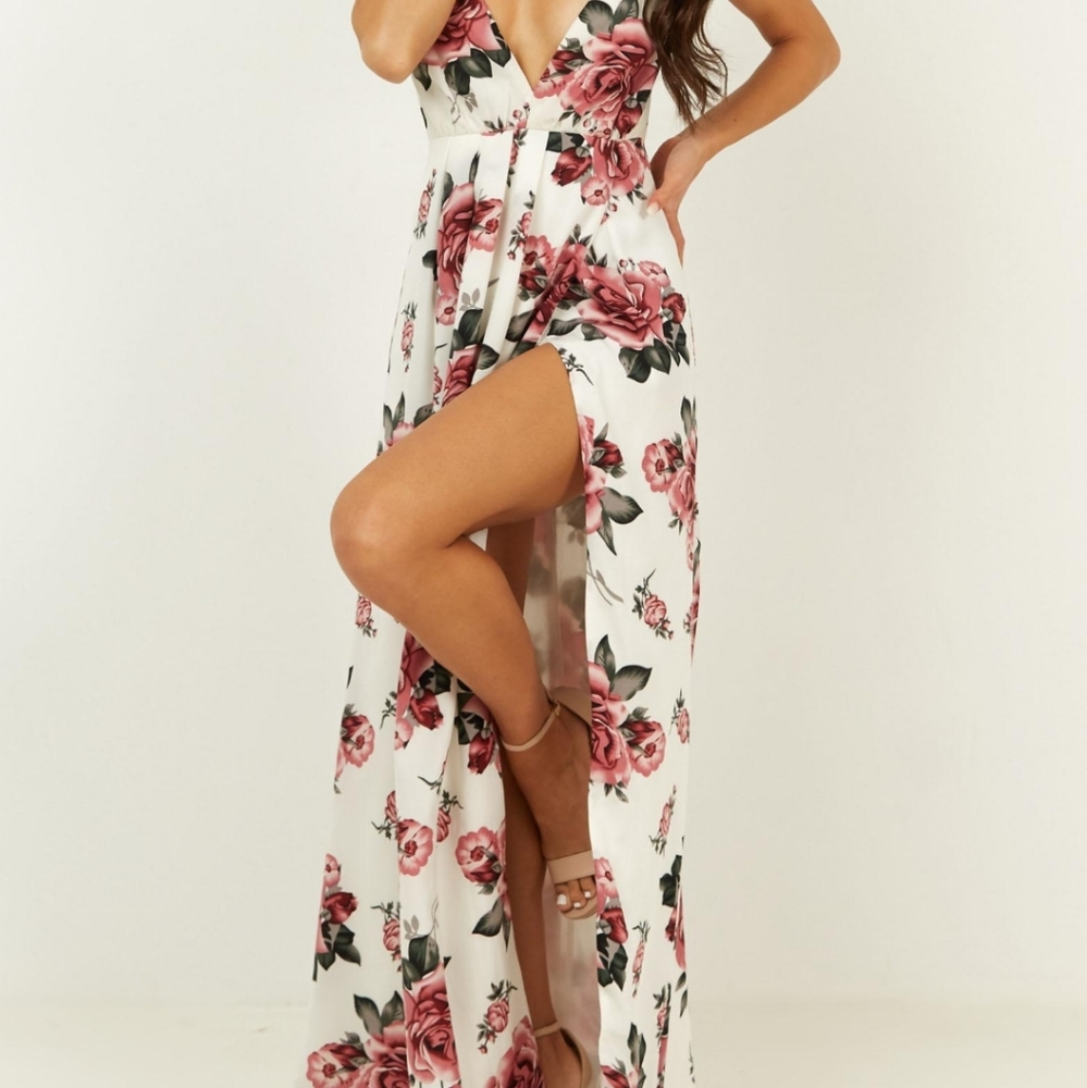 Showpo Backless White Floral Dress